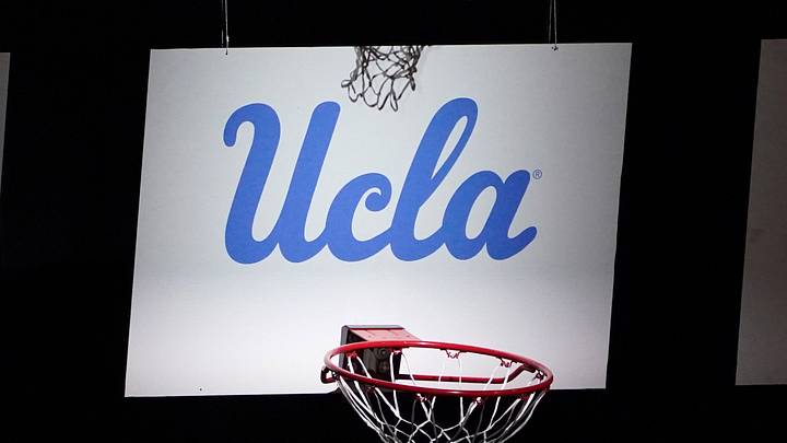 Mar 5, 2021; Las Vegas, NV, USA; The Stanford Cardinal and UCLA Bruins basket logos are illuminated after reaching the championship of the Pac-12 Conference women's tournament at Mandalay Bay Events Center. Mandatory Credit: Kirby Lee-USA TODAY Sports Mar 5, 2021; Las Vegas, NV, USA; The Stanford Cardinal and UCLA Bruins basket logos are illuminated after reaching the championship of the Pac-12 Conference women's tournament at Mandalay Bay Events Center. Mandatory Credit: Kirby Lee-USA TODAY Sports