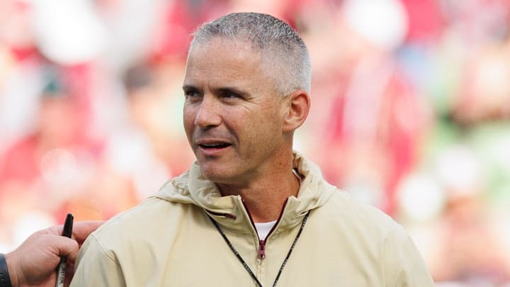 Aug 24, 2024; Dublin, IRL; Georgia Tech head coach Brent Key and Florida State University head coach Mike Norvell before the game at Aviva Stadium. Mandatory Credit: Tom Maher/INPHO via Imagn Images