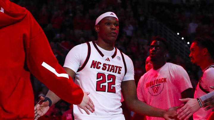 Feb 7, 2026; Raleigh, North Carolina, USA;  NC State Wolfpack forward Ven-Allen Lubin (22) leaves the bench before the first half of the game against the Virginia Tech Hokies at Lenovo Center. Mandatory Credit: Jaylynn Nash-Imagn Images
