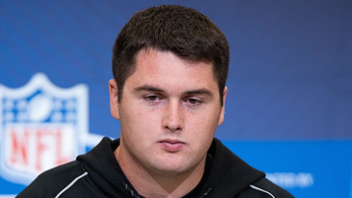 Feb 28, 2026; Indianapolis, IN, USA; Duke offensive lineman Brian Parker (OL38) speaks to members of the media during the NFL Combine at the Indiana Convention Center. Mandatory Credit: Jacob Musselman-Imagn Images Feb 28, 2026; Indianapolis, IN, USA; Duke offensive lineman Brian Parker (OL38) speaks to members of the media during the NFL Combine at the Indiana Convention Center. Mandatory Credit: Jacob Musselman-Imagn Images