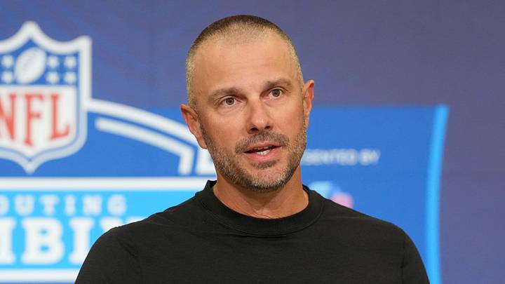 Las Vegas Raiders general manager John Spytek speaks at the NFL Scouting Combine.