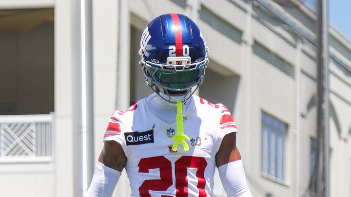 Jul 30, 2026; White Sulphur Springs, WV, USA; New York Giants cornerback Greg Newsome II (20) participates in a drill during training camp at The Greenbrier Resort Sports Performance Center. Mandatory Credit: Ben Queen-Imagn Images