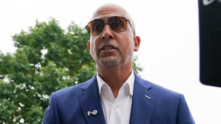 Sep 27, 2025; University Park, Pennsylvania, USA; Penn State Nittany Lions head coach James Franklin walks into Beaver Stadium prior to a game against the Oregon Ducks. Mandatory Credit: James Lang-Imagn Images