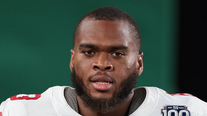 New York Giants offensive tackle Evan Neal after a game
