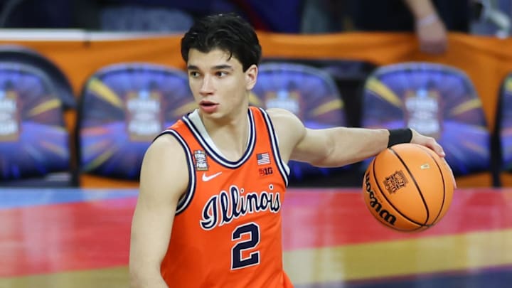 Apr 4, 2026; Indianapolis, IN, USA; Illinois Fighting Illini guard Andrej Stojakovic (2) warms up before a semifinal of the Final Four of the men's 2026 NCAA Tournament against the UConn Huskies at Lucas Oil Stadium. Mandatory Credit: Trevor Ruszkowski-Imagn Images Apr 4, 2026; Indianapolis, IN, USA; Illinois Fighting Illini guard Andrej Stojakovic (2) warms up before a semifinal of the Final Four of the men's 2026 NCAA Tournament against the UConn Huskies at Lucas Oil Stadium. Mandatory Credit: Trevor Ruszkowski-Imagn Images