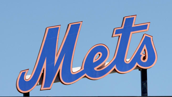 Mar 26, 2022; Port St. Lucie, Florida, USA; The New York Mets logo stands in center field before the game against the Washington Nationals at Clover Park. Mandatory Credit: Reinhold Matay-Imagn Images Mar 26, 2022; Port St. Lucie, Florida, USA; The New York Mets logo stands in center field before the game against the Washington Nationals at Clover Park. Mandatory Credit: Reinhold Matay-Imagn Images