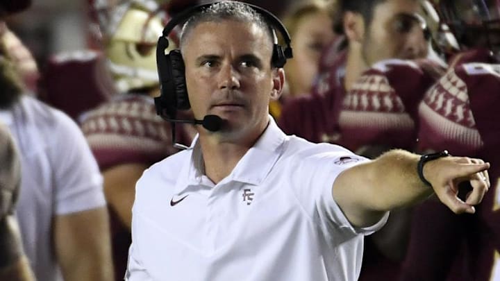 Sep 5, 2021; Tallahassee, Florida, USA; Florida State Seminoles head coach Mike Norvell during the game against the Notre Dame Fighting Irish at Doak S. Campbell Stadium. Mandatory Credit: Melina Myers-Imagn Images