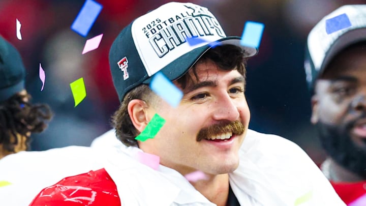 Dec 6, 2025; Arlington, TX, USA; Texas Tech Red Raiders linebacker Jacob Rodriguez (10) celebrates after the game against the BYU Cougars at AT&T Stadium. Mandatory Credit: Kevin Jairaj-Imagn Images