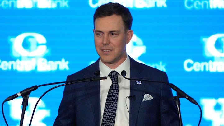 New Kentucky Wildcat head coach Will Stein makes remarks as he is introduced at Kentucky on Wednesday, December 3, 2025 New Kentucky Wildcat head coach Will Stein makes remarks as he is introduced at Kentucky on Wednesday, December 3, 2025