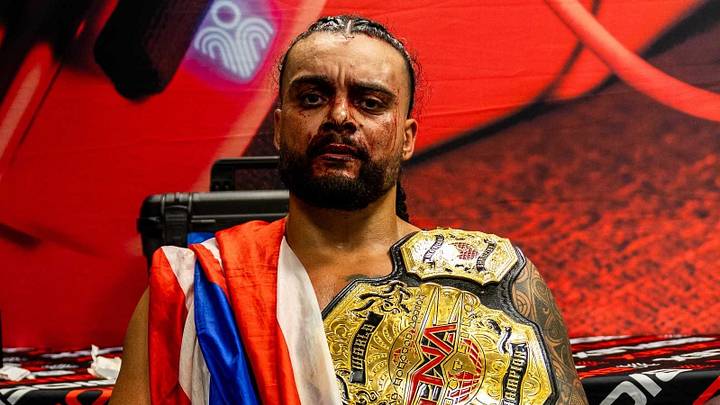 Mike Santana backstage after winning the TNA World Championship