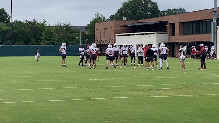 Alabama football players at practice. Alabama football players at practice.