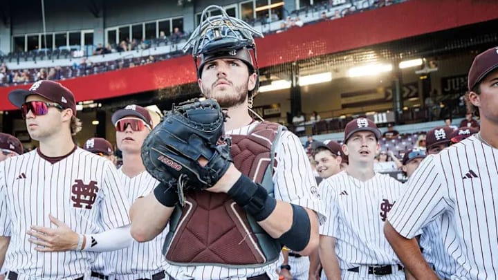 Mississippi State Catcher Kevin Milewski (#21) during the game between the Grambling State Tigers and the Mississippi State Bulldogs at Dudy Noble Field at Polk-Dement Stadium in Starkville, MS.