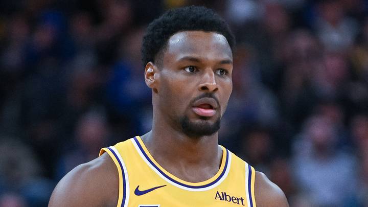 Oct 6, 2026; San Francisco, California, USA;  Los Angeles Lakers guard Bronny James (9) controls the ball against the Golden State Warriors during the second quarter at Chase Center.  Mandatory Credit: Ed Szczepanski-Imagn Images