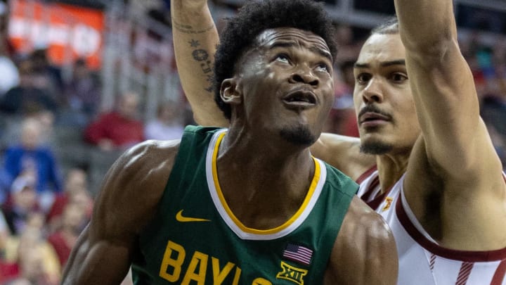 Mar 15, 2024; Kansas City, MO, USA; Baylor Bears center Yves Missi (21) drives to the basket during the second half at T-Mobile Center. Mandatory Credit: William Purnell-USA TODAY Sports Mar 15, 2024; Kansas City, MO, USA; Baylor Bears center Yves Missi (21) drives to the basket during the second half at T-Mobile Center. Mandatory Credit: William Purnell-USA TODAY Sports