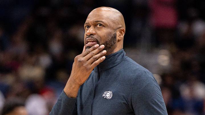 Apr 5, 2026; New Orleans, Louisiana, USA;  Orlando Magic Head Coach Jamahl Mosley reacts to a play against the New Orleans Pelicans during the first half at Smoothie King Center. Mandatory Credit: Stephen Lew-Imagn Images