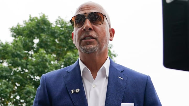 Sep 27, 2025; University Park, Pennsylvania, USA; Penn State Nittany Lions head coach James Franklin walks into Beaver Stadium prior to a game against the Oregon Ducks. Mandatory Credit: James Lang-Imagn Images