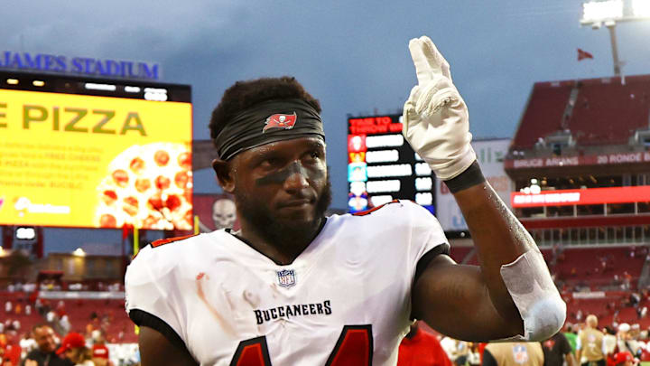 Tampa Bay Buccaneers wide receiver Chris Godwin (14) greets the fans after they beat the Washington Commanders 
