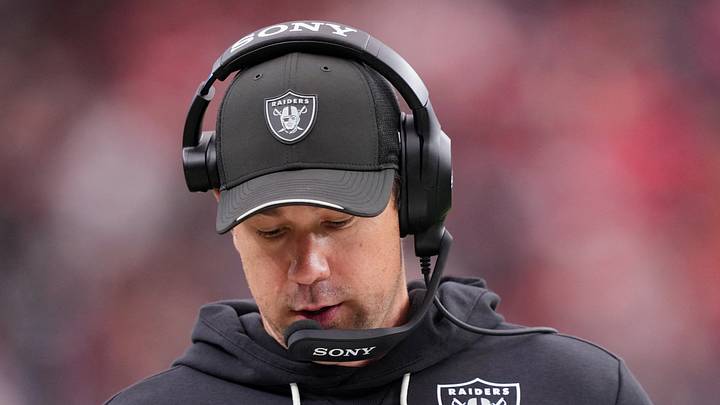 Oct 4, 2026; Paradise, Nevada, USA; Las Vegas Raiders head coach Klint Kubiak looks at his play sheet against the Kansas City Chiefs during the third quarter at Allegiant Stadium. Mandatory Credit: Joe Camporeale-Imagn Images Oct 4, 2026; Paradise, Nevada, USA; Las Vegas Raiders head coach Klint Kubiak looks at his play sheet against the Kansas City Chiefs during the third quarter at Allegiant Stadium. Mandatory Credit: Joe Camporeale-Imagn Images