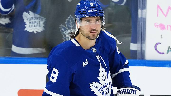 Oct 18, 2025; Toronto, Ontario, CAN; Toronto Maple Leafs defenseman Chris Tanev (8) skates during the warmup before a game against the Seattle Kraken at Scotiabank Arena. Mandatory Credit: Nick Turchiaro-Imagn Images Oct 18, 2025; Toronto, Ontario, CAN; Toronto Maple Leafs defenseman Chris Tanev (8) skates during the warmup before a game against the Seattle Kraken at Scotiabank Arena. Mandatory Credit: Nick Turchiaro-Imagn Images