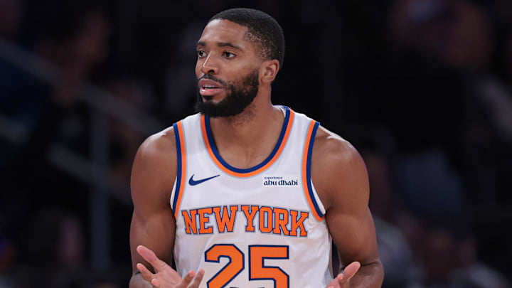 Oct 24, 2025; New York, New York, USA;  New York Knicks guard Mikal Bridges (25) reacts after making a basket  during the third quarter against the Boston Celtics at Madison Square Garden. Mandatory Credit: Vincent Carchietta-Imagn Images Oct 24, 2025; New York, New York, USA;  New York Knicks guard Mikal Bridges (25) reacts after making a basket  during the third quarter against the Boston Celtics at Madison Square Garden. Mandatory Credit: Vincent Carchietta-Imagn Images