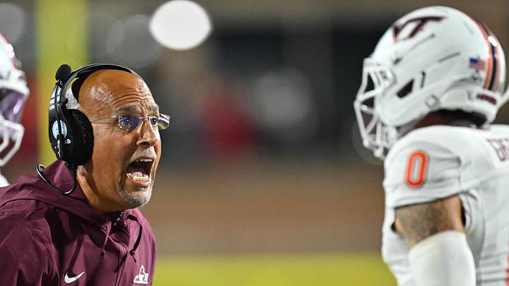 Sep 19, 2026; College Park, Md.; Virginia Tech head coach James Franklin cheers on his team after the team scored a touchdown against Maryland. Sep 19, 2026; College Park, Md.; Virginia Tech head coach James Franklin cheers on his team after the team scored a touchdown against Maryland.
