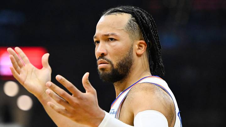 May 23, 2026; Cleveland, Ohio, USA; New York Knicks guard Jalen Brunson (11) reacts in the third quarter against the Cleveland Cavaliers during game three of the eastern conference finals for the 2026 NBA playoffs at Rocket Arena. Mandatory Credit: David Richard-Imagn Images May 23, 2026; Cleveland, Ohio, USA; New York Knicks guard Jalen Brunson (11) reacts in the third quarter against the Cleveland Cavaliers during game three of the eastern conference finals for the 2026 NBA playoffs at Rocket Arena. Mandatory Credit: David Richard-Imagn Images