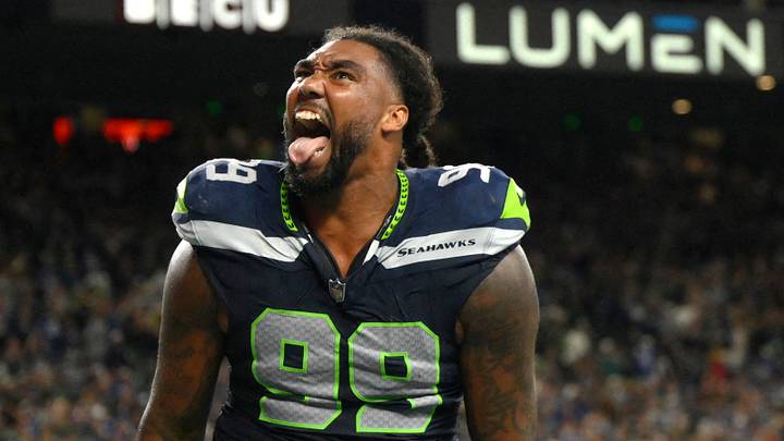 Sep 9, 2026; Seattle, Washington, USA; Seattle Seahawks defensive tackle Leonard Williams (99) celebrates after an interception to seal the win against the New England Patriots during the fourth quarter at Lumen Field. Mandatory Credit: Steven Bisig-Imagn Images TPX IMAGES OF THE DAY Sep 9, 2026; Seattle, Washington, USA; Seattle Seahawks defensive tackle Leonard Williams (99) celebrates after an interception to seal the win against the New England Patriots during the fourth quarter at Lumen Field. Mandatory Credit: Steven Bisig-Imagn Images TPX IMAGES OF THE DAY