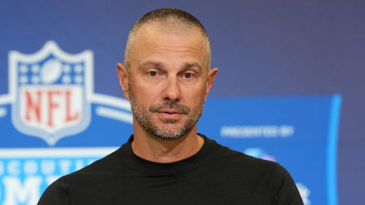 Feb 24, 2026; Indianapolis, IN, USA; Las Vegas Raiders general manager John Spytek speaks at the NFL Scouting Combine at the Indiana Convention Center. Mandatory Credit: Kirby Lee-Imagn Images Feb 24, 2026; Indianapolis, IN, USA; Las Vegas Raiders general manager John Spytek speaks at the NFL Scouting Combine at the Indiana Convention Center. Mandatory Credit: Kirby Lee-Imagn Images