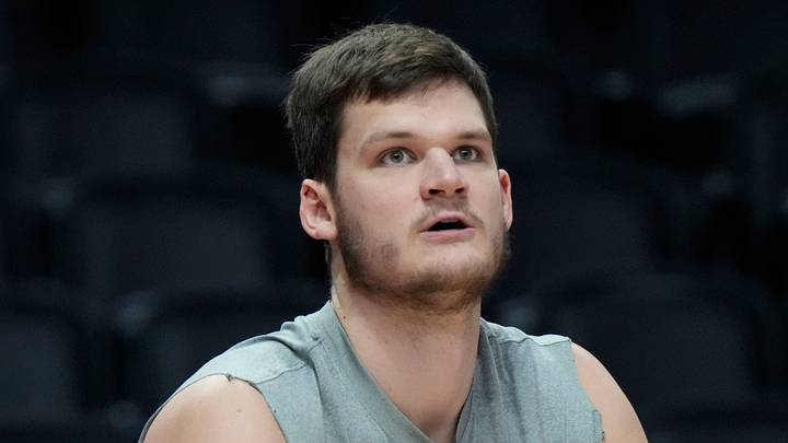 Portland, Oregon, USA; Utah Jazz center Walker Kessler (24) warms up before the game against the Portland Trail Blazers at Moda Center. Mandatory Credit: Soobum Im-Imagn Images