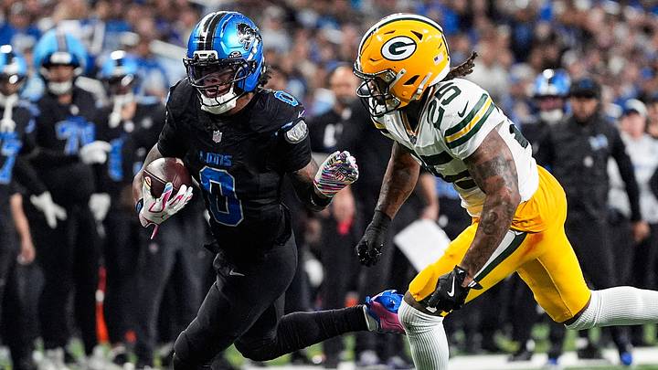 Jahmyr Gibbs had yet another big day against the Packers in Week 7. Jahmyr Gibbs had yet another big day against the Packers in Week 7.