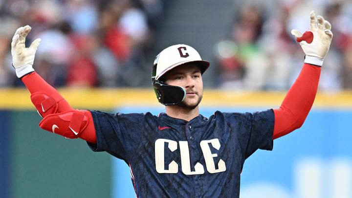 May 29, 2026; Cleveland, Ohio, USA; Cleveland Guardians catcher Patrick Bailey (16) celebrates after hitting a double during the fourth inning against the Boston Red Sox at Progressive Field. Mandatory Credit: Ken Blaze-Imagn Images May 29, 2026; Cleveland, Ohio, USA; Cleveland Guardians catcher Patrick Bailey (16) celebrates after hitting a double during the fourth inning against the Boston Red Sox at Progressive Field. Mandatory Credit: Ken Blaze-Imagn Images