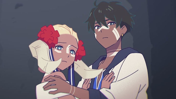 Haru (Nichole Sakura) and Asu (Christopher Sean) in "The Village Bride" in Star Wars Visions Season 1. Image Credit: StarWars.com