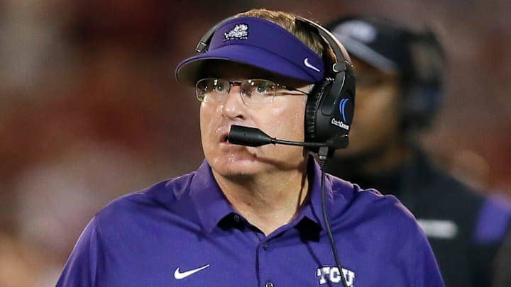 TCU coach Gary Patterson during a college football game between the University of Oklahoma Sooners (OU) and the TCU Horned Frogs at Gaylord Family-Oklahoma Memorial Stadium in Norman, Okla., Saturday, Oct. 16, 2021. Oklahoma won 52-31.
Ou Vs Tcu TCU coach Gary Patterson during a college football game between the University of Oklahoma Sooners (OU) and the TCU Horned Frogs at Gaylord Family-Oklahoma Memorial Stadium in Norman, Okla., Saturday, Oct. 16, 2021. Oklahoma won 52-31.
Ou Vs Tcu