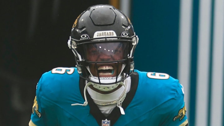 Jacksonville Jaguars safety Darnell Savage (6) is introduced before an NFL football matchup Sunday, Oct. 6, 2024 at EverBank Stadium in Jacksonville, Fla. The Jaguars edged the Colts on a field goal 37-34. [Corey Perrine/Florida Times-Union]