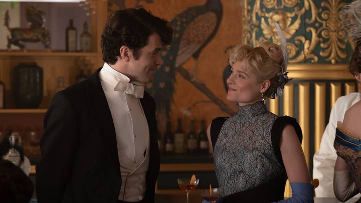 Harry Richardson and Louisa Jacobson in The Gilded Age season 4 on HBO Harry Richardson and Louisa Jacobson in The Gilded Age season 4 on HBO