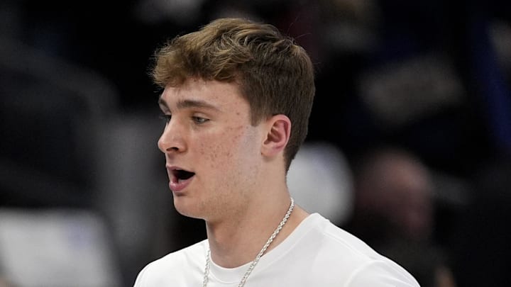 Mar 15, 2025; Charlotte, NC, USA; Duke Blue Devils forward Cooper Flagg (2) before the 2025 ACC Conference Championship game against the Louisville Cardinals at Spectrum Center. Mandatory Credit: Jim Dedmon-Imagn Images