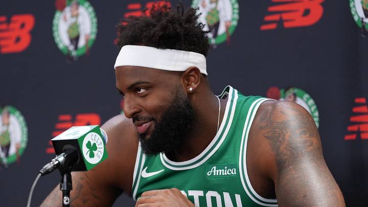 Sep 28, 2026; Boston, MA, USA; Boston Celtics center Mitchell Robinson (4) talks to reporters during media day at Auerbach Center. Mandatory Credit: David Butler II-Imagn Images Sep 28, 2026; Boston, MA, USA; Boston Celtics center Mitchell Robinson (4) talks to reporters during media day at Auerbach Center. Mandatory Credit: David Butler II-Imagn Images