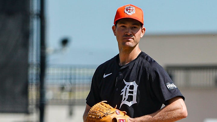 Detroit Tigers pitcher Drew Anderson throws during spring training at TigerTown in Lakeland, Fla. on Friday, Feb. 23, 2024. Detroit Tigers pitcher Drew Anderson throws during spring training at TigerTown in Lakeland, Fla. on Friday, Feb. 23, 2024.