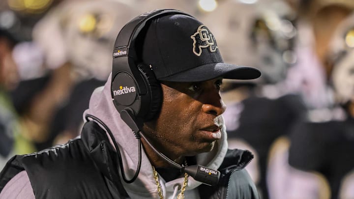 Nov 4, 2023; Boulder, Colorado, USA; Colorado Buffaloes head coach Deion Sanders during the game against the Oregon State Beavers at Folsom Field. Mandatory Credit: Chet Strange-Imagn Images