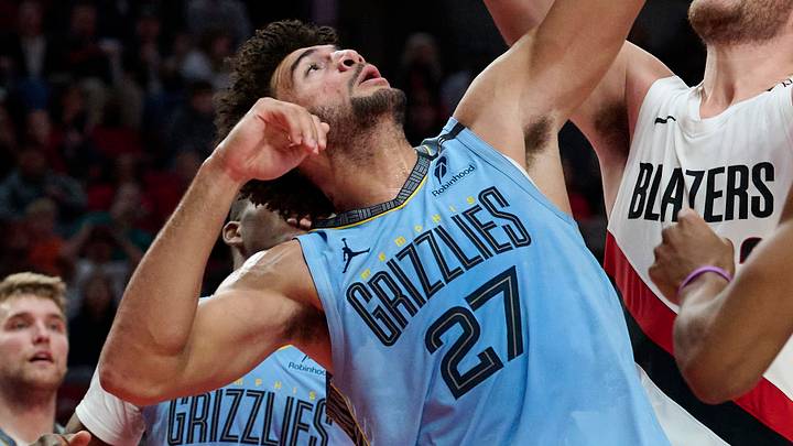 Oct 29, 2026; Portland, Oregon, USA; Memphis Grizzlies forward Cameron Boozer (27) and Portland Trail Blazers center Donovan Clingan (23) battle for control of a rebound during the first half at Moda Center. Mandatory Credit: Troy Wayrynen-Imagn Images Oct 29, 2026; Portland, Oregon, USA; Memphis Grizzlies forward Cameron Boozer (27) and Portland Trail Blazers center Donovan Clingan (23) battle for control of a rebound during the first half at Moda Center. Mandatory Credit: Troy Wayrynen-Imagn Images