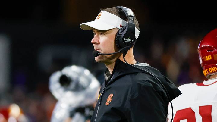 Nov 2, 2024; Seattle, Washington, USA; USC Trojans head coach Lincoln Riley stands on the sideline during the fourth quarter against the Washington Huskies at Alaska Airlines Field at Husky Stadium. Mandatory Credit: Joe Nicholson-Imagn Images Nov 2, 2024; Seattle, Washington, USA; USC Trojans head coach Lincoln Riley stands on the sideline during the fourth quarter against the Washington Huskies at Alaska Airlines Field at Husky Stadium. Mandatory Credit: Joe Nicholson-Imagn Images