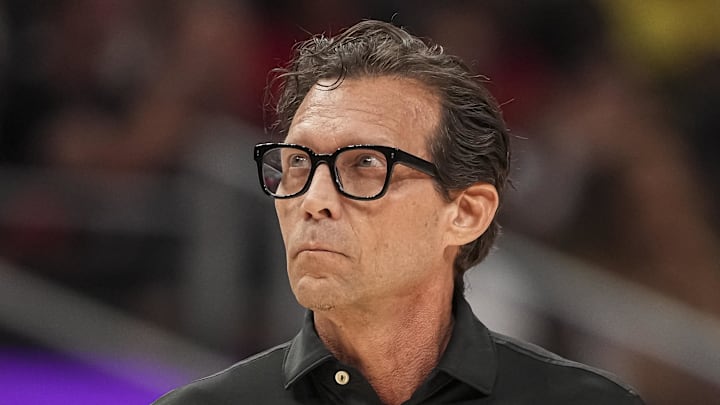 Atlanta Hawks head coach Quin Snyder looks on against the Miami Heat in the Play-In Tournament.