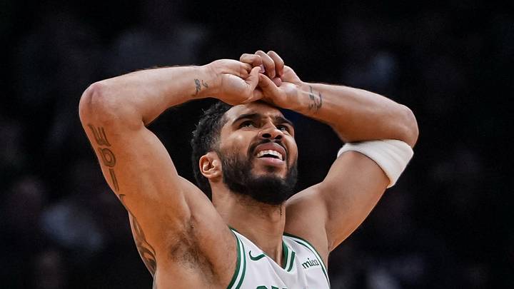 Apr 7, 2026; Boston, Massachusetts, USA; Boston Celtics forward Jayson Tatum (0) reacts after a play against the Charlotte Hornets in the second quarter at TD Garden. Mandatory Credit: David Butler II-Imagn Images Apr 7, 2026; Boston, Massachusetts, USA; Boston Celtics forward Jayson Tatum (0) reacts after a play against the Charlotte Hornets in the second quarter at TD Garden. Mandatory Credit: David Butler II-Imagn Images