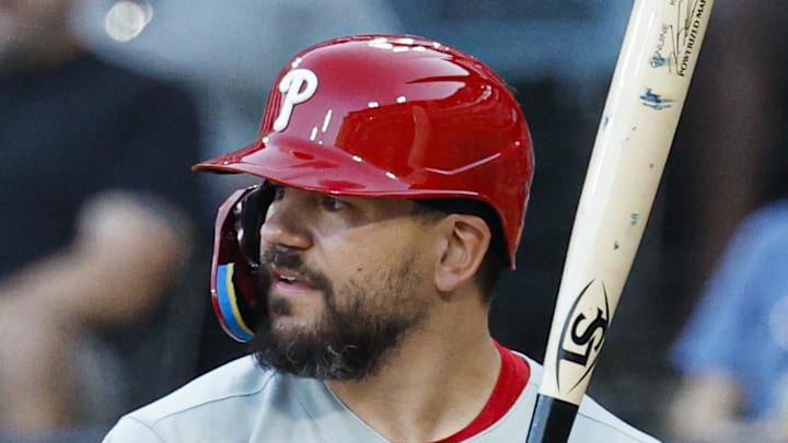 Philadelphia Phillies designated hitter Kyle Schwarber (12) bats against the Chicago White Sox during the first inning at Rate Field on July 28. Philadelphia Phillies designated hitter Kyle Schwarber (12) bats against the Chicago White Sox during the first inning at Rate Field on July 28.