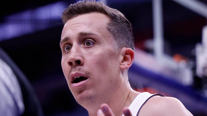 May 3, 2026; Detroit, Michigan, USA; Detroit Pistons forward Duncan Robinson (55) reacts in the first half against the Orlando Magic during game seven of the first round of the 2026 NBA Playoffs at Little Caesars Arena. Mandatory Credit: Rick Osentoski-Imagn Images