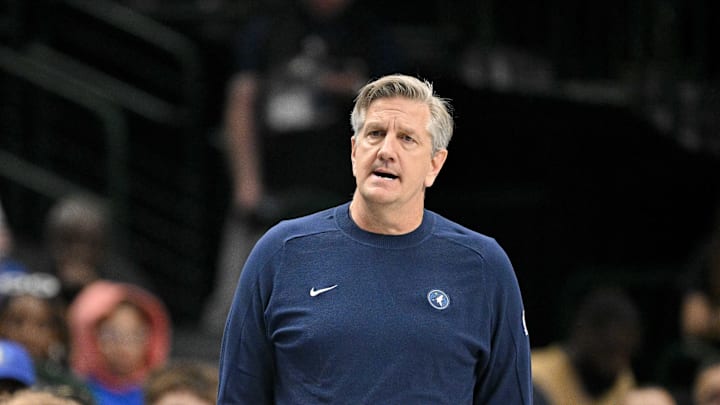 Mar 30, 2026; Dallas, Texas, USA; Minnesota Timberwolves head coach Chris Finch looks on during the second quarter against the Dallas Mavericks at the American Airlines Center. Mandatory Credit: Jerome Miron-Imagn Images Mar 30, 2026; Dallas, Texas, USA; Minnesota Timberwolves head coach Chris Finch looks on during the second quarter against the Dallas Mavericks at the American Airlines Center. Mandatory Credit: Jerome Miron-Imagn Images