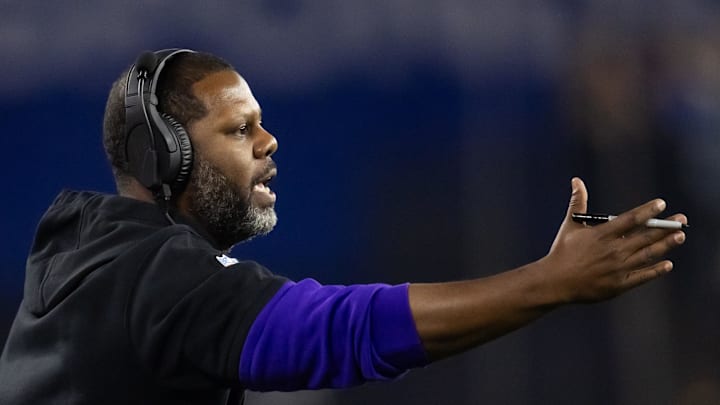 Minnesota Vikings defensive backs coach Daronte Jones against the Los Angeles Rams.
