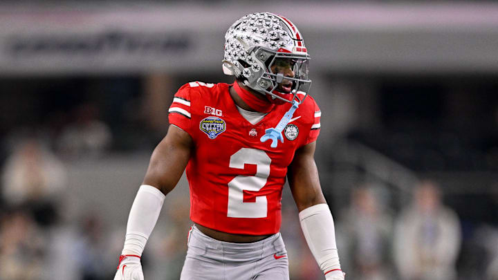 Dec 31, 2025; Arlington, TX, USA; Ohio State Buckeyes safety Caleb Downs (2) gets into position during the 2025 Cotton Bowl and quarterfinal game of the College Football Playoff at AT&T Stadium. Mandatory Credit: Jerome Miron-Imagn Images Dec 31, 2025; Arlington, TX, USA; Ohio State Buckeyes safety Caleb Downs (2) gets into position during the 2025 Cotton Bowl and quarterfinal game of the College Football Playoff at AT&T Stadium. Mandatory Credit: Jerome Miron-Imagn Images