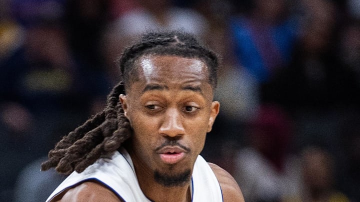 Apr 12, 2026; Indianapolis, Indiana, USA;  Detroit Pistons guard Daniss Jenkins (24): Trevor Ruszkowski-Imagn Images