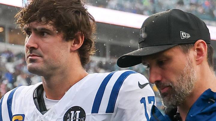 Indianapolis Colts quarterback Daniel Jones leaves the field